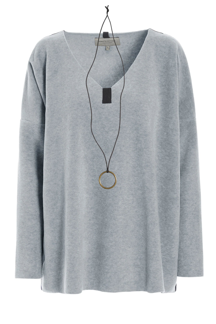Henriette Steffensen Fleece V-Neck Top Light Grey | 1336