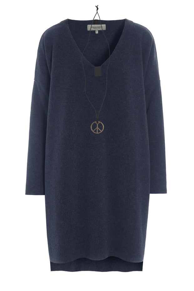 Henriette Steffensen Long V-Neck Fleece Blouse/Tunic Evening Blue | 1367
