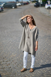 Henriette Steffensen Long V-Neck Fleece Blouse/Tunic Elephant | 1367