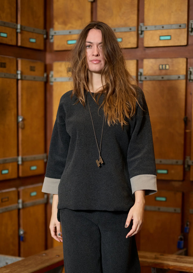 Henriette Steffensen Fleece Blouse 2 Colored Soft Black/Elephant | 1371