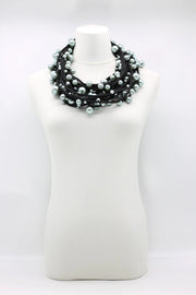 Jianhui London Large Faux Pearl Necklace on Textile Cord Grey/Black