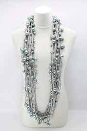 Jianhui London Large Faux Pearl Necklace on Textile Cord Grey/Grey