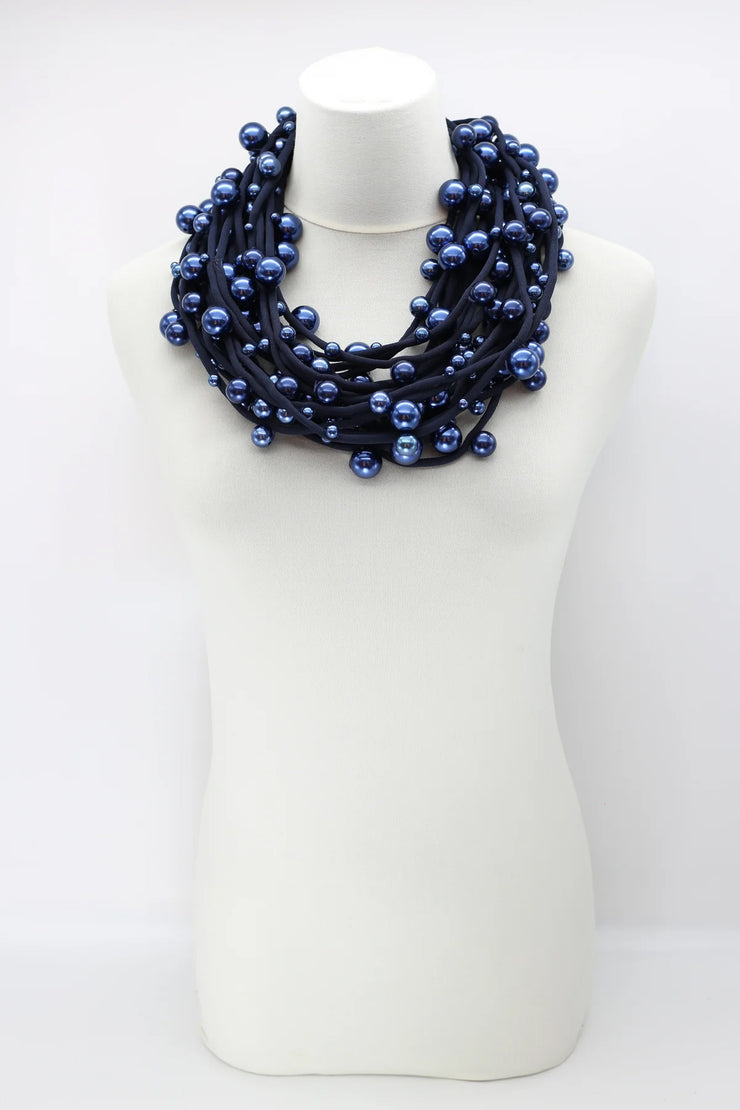 Jianhui London Large Faux Pearl Necklace on Textile Cord Navy/Navy