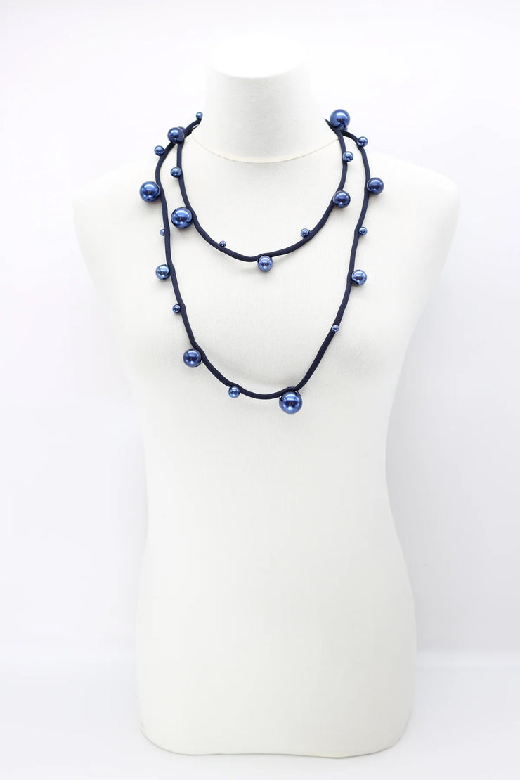 Jianhui London Large Faux Pearl Necklace on Textile Cord Navy/Navy