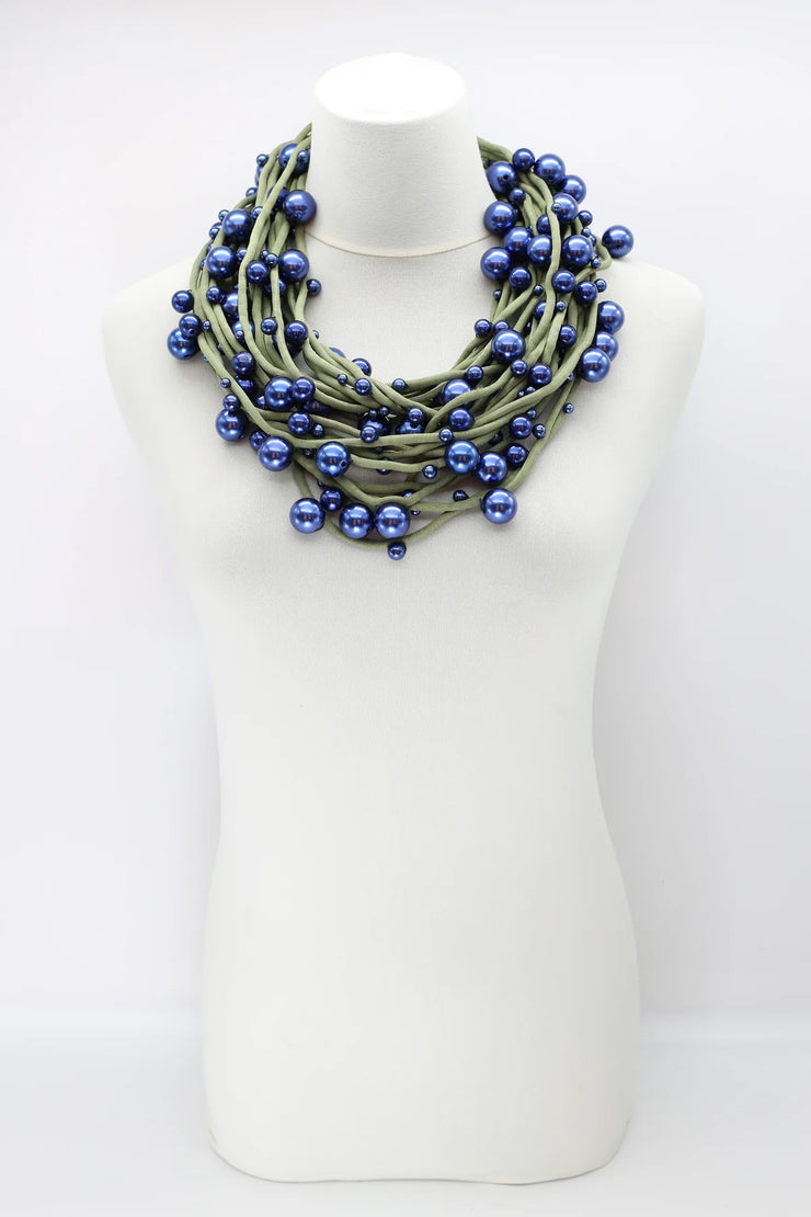 Jianhui London Large Faux Pearl Necklace on Textile Cord Navy/Olive