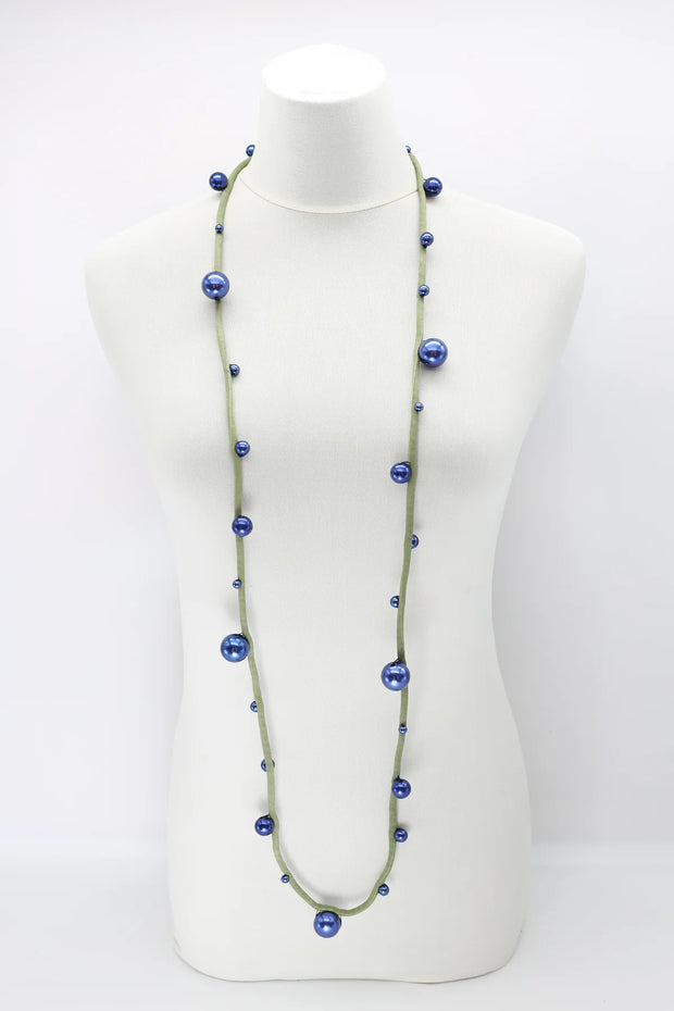 Jianhui London Large Faux Pearl Necklace on Textile Cord Navy/Olive