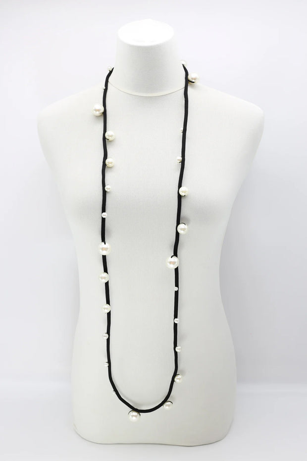 Jianhui London Large Faux Pearl Necklace on Textile Cord White/Black