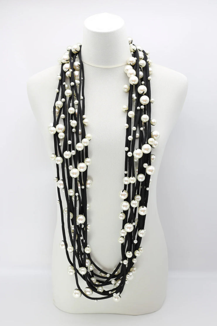 Jianhui London Large Faux Pearl Necklace on Textile Cord White/Black