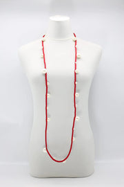 Jianhui London Large Faux Pearl Necklace on Textile Cord White/Red