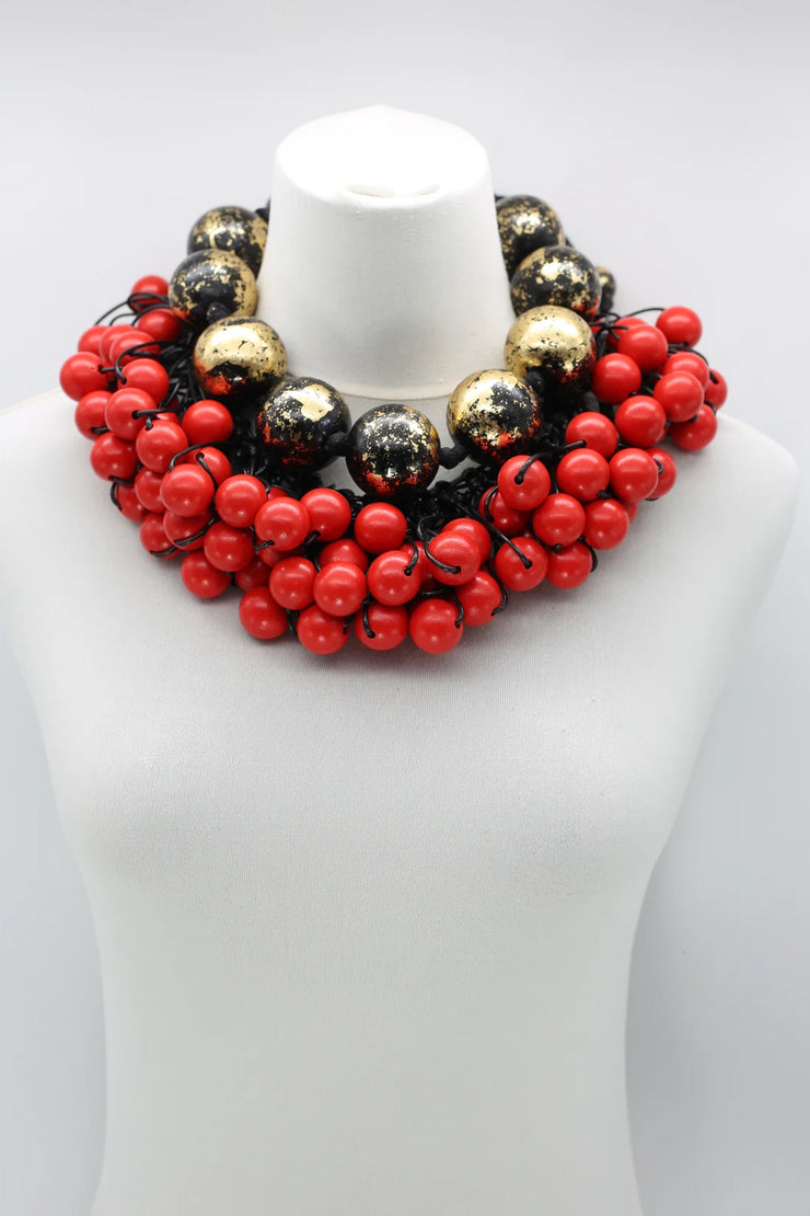 Jianhui London Recycled Wooden Gilded Giant Beads and Berry Beads Necklace Set