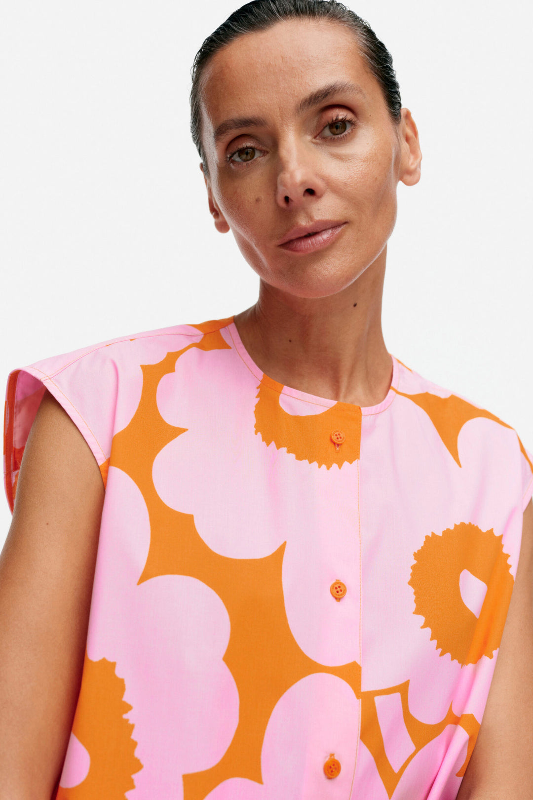 MARIMEKKO[マリメッコ] Unikko Cotton Shirt One Piece MARIMEKKO SHORT SLEEVE UNIKKO STRETCH COTTON SHIRT SZ L EUC