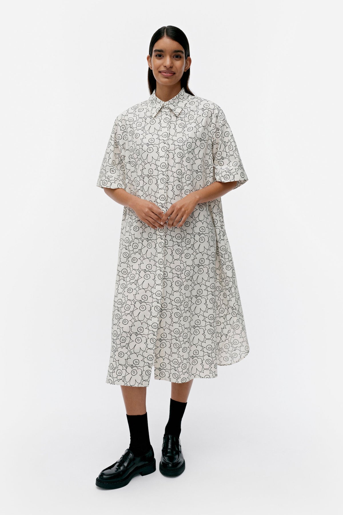 marimekko - Popliini Piirto Unikko シャツワンピース Marimekko Popliini Piirto Unikko Shirt Dress – KIITOSlife