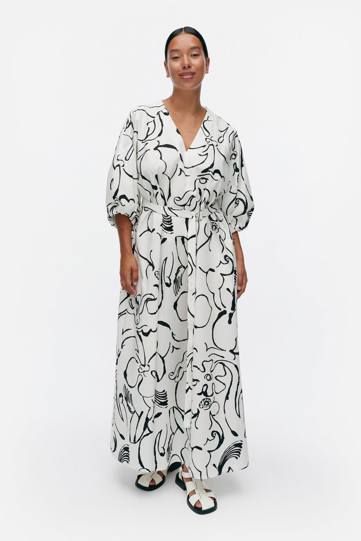 marimekko maxi dress Marimekko 1970s Jokeri Print Cotton Caftan Maxi Dress Marigold Orange