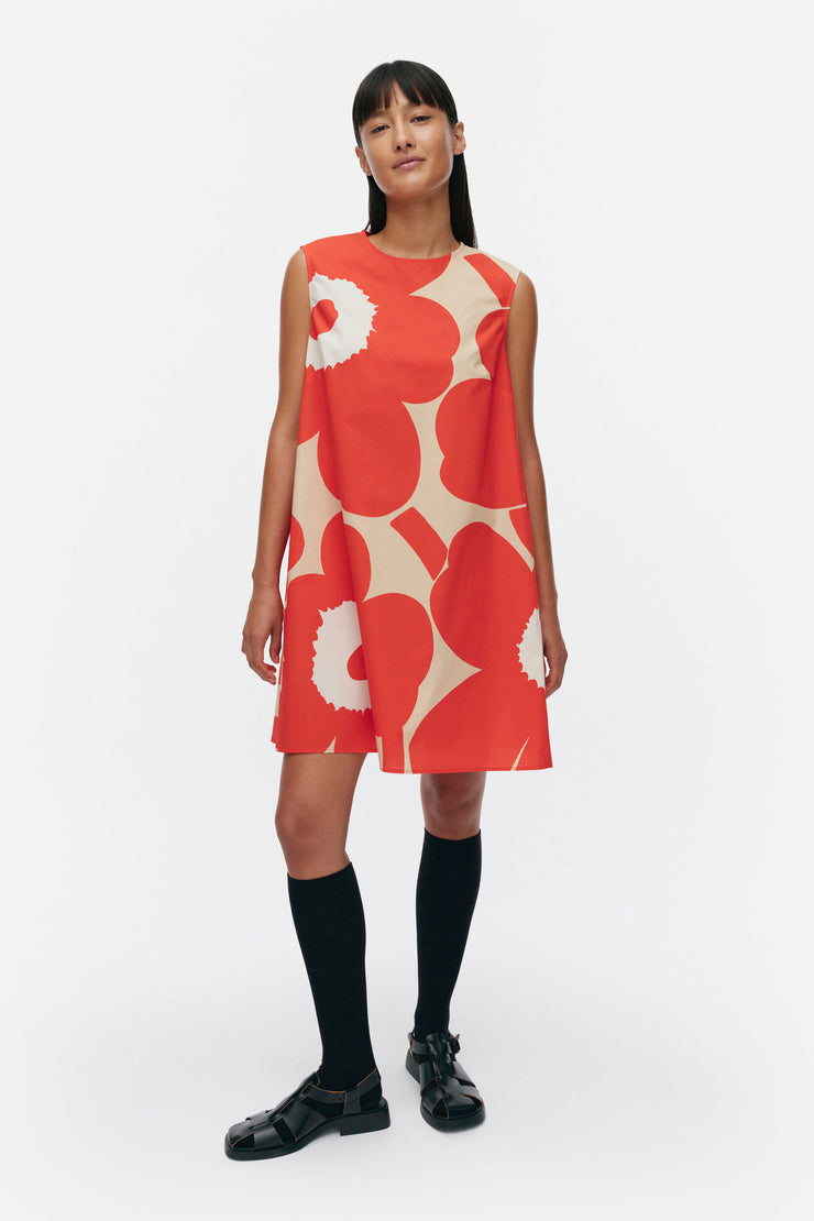 marimekko red dress Vintage 70s Marimekko Shirt Dress Pockets Belted Red Cotton Dress 3/4th Sleeve Button Down Scandinavian Finnish Design Size EU 40 M Medium