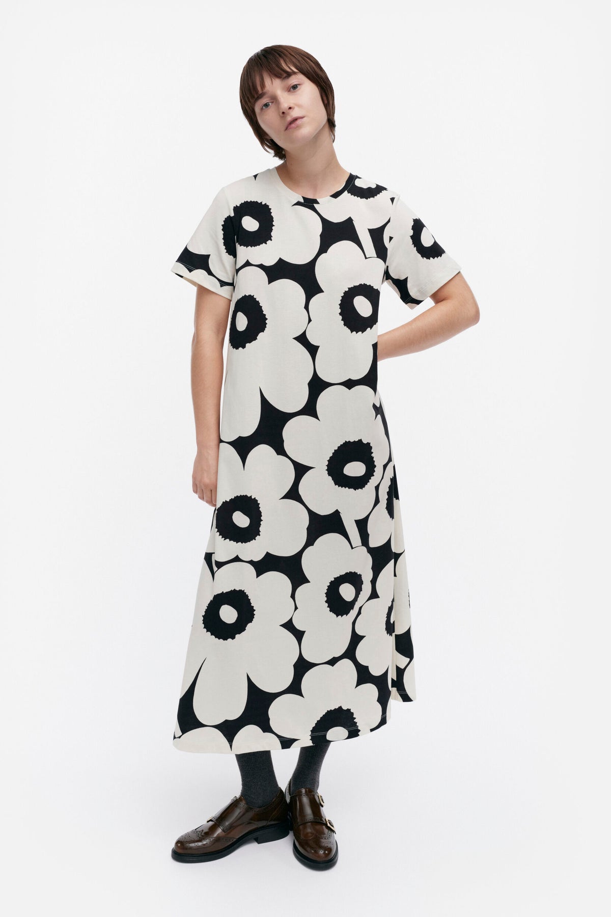 Marimekko Pisteinen Unikko Jersey Dress Off-White/Grey XXL