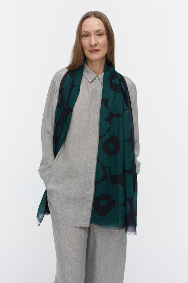 Marimekko Fiore Unikko Scarf Dark Green/Navy
