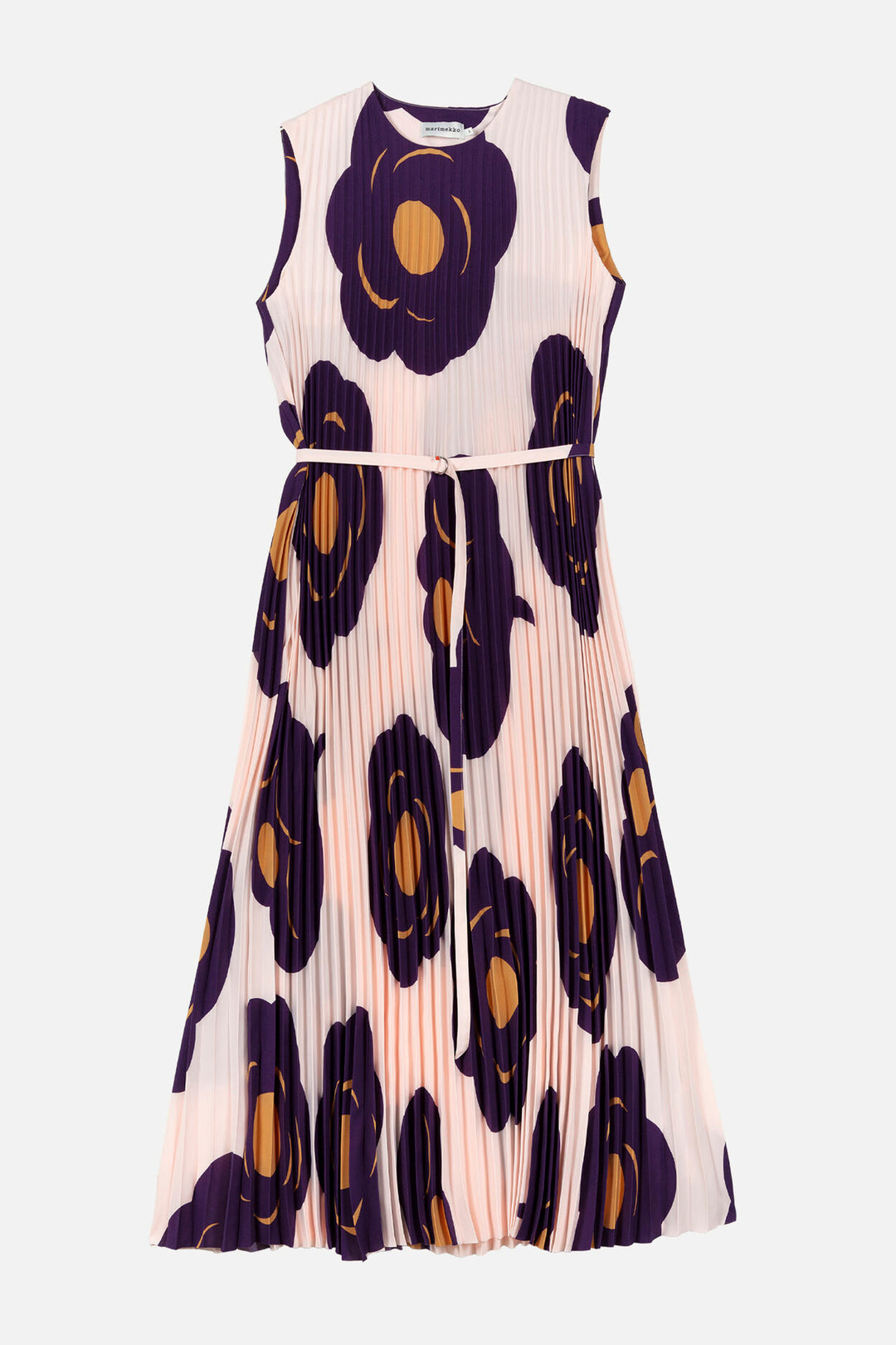 Marimekko Juhlia Tumma Pleated Belted Sleeveless Maxi Dress in Light Pink Dark Violet Brown at Nordstrom, Size 14 Us Marimekko Juhlia Tumma Pleated Belted Sleeveless Maxi Dress in Light Pink Dark Violet Brown at Nordstrom, Size 14 Us