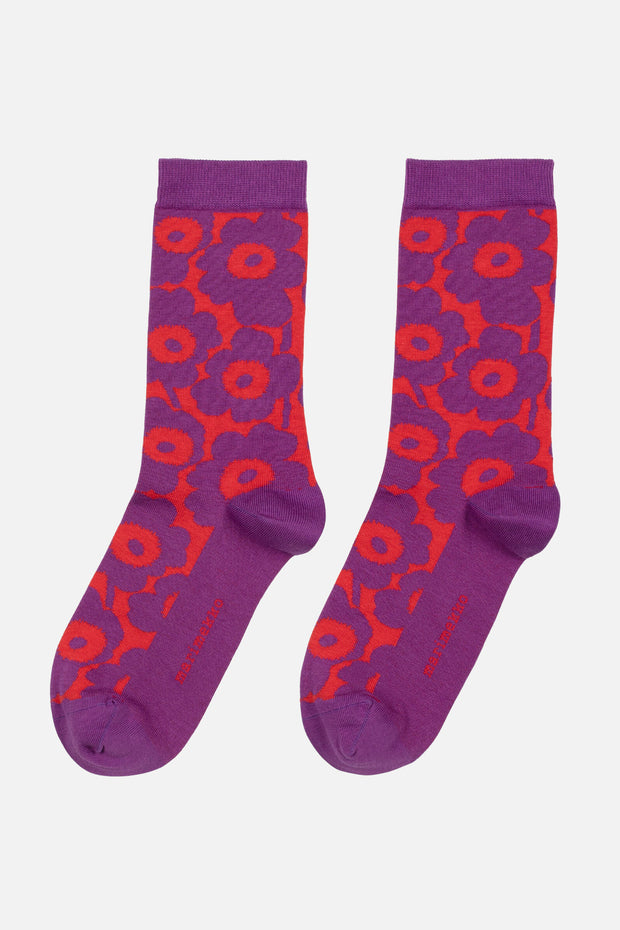 Marimekko Linjaus Unikko Socks Violet/Red