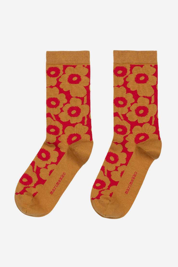 Marimekko Linjaus Unikko Socks Brown/Red