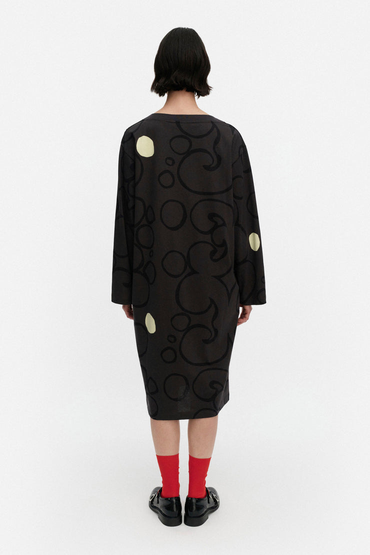 marimekko jersey dress LEHTOKIELO TUMMA JERSEY DRESS 117CM
