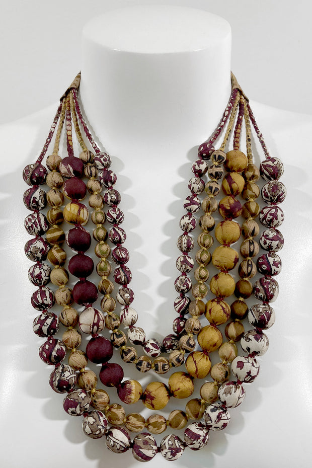 House of Wandering Silk Sari 5 Strand Necklace Brown