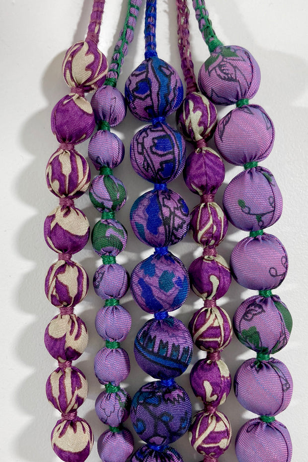 House of Wandering Silk Sari 5 Strand Necklace Purple