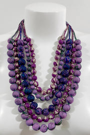 House of Wandering Silk Sari 5 Strand Necklace Purple