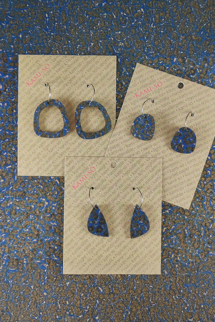 Kami-so Mini Recycled Paper Earrings - Blue & Gold Fleck