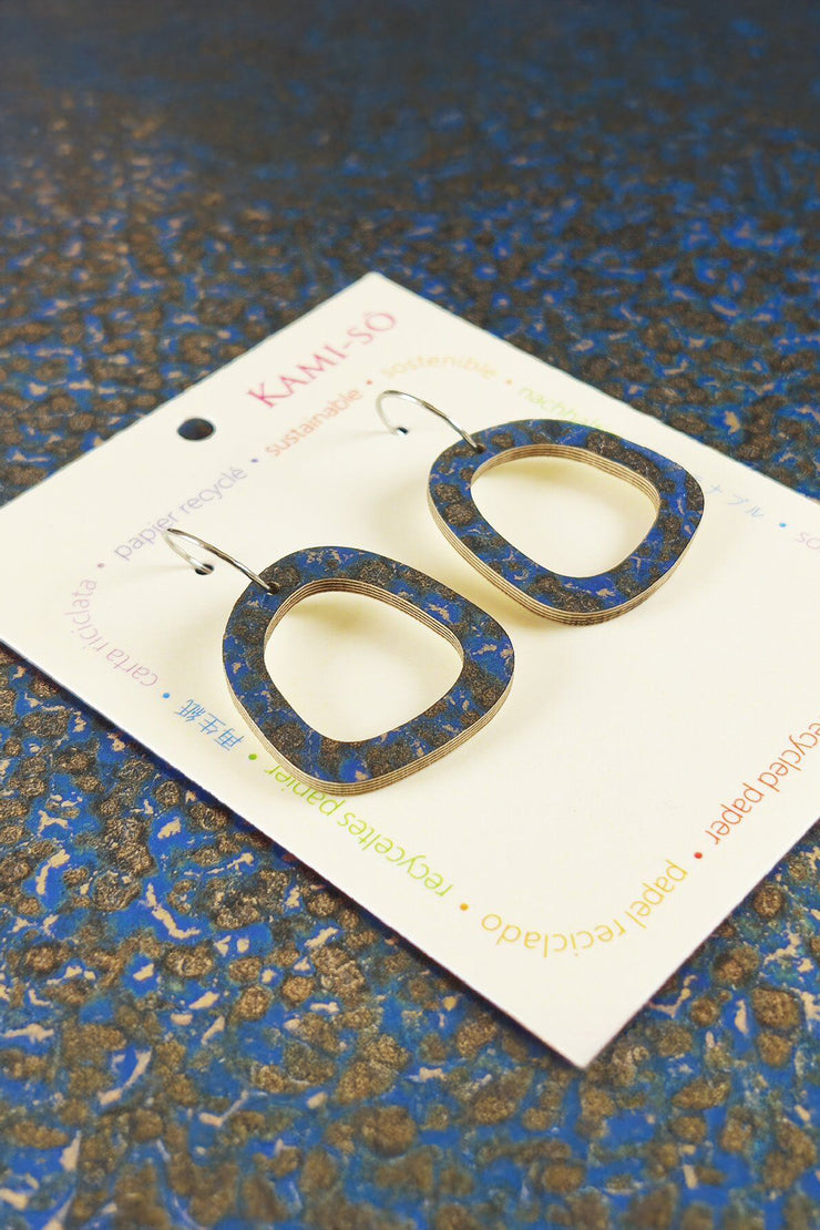 Kami-so Mini Recycled Paper Earrings - Blue & Gold Fleck