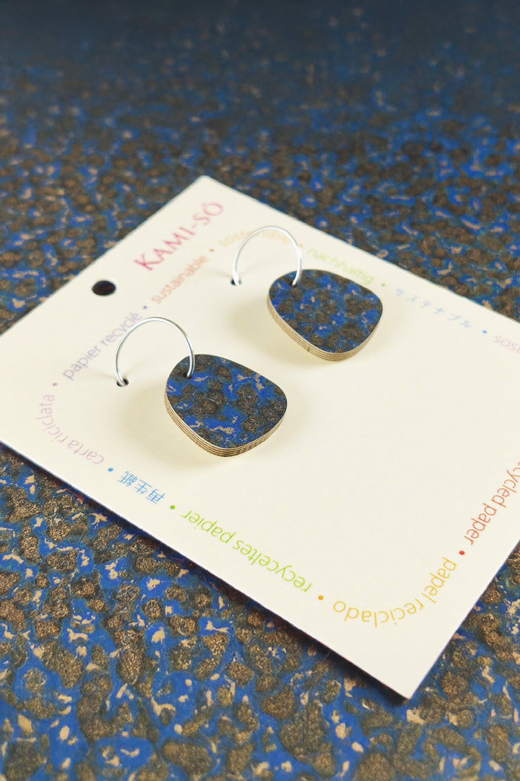 Kami-so Mini Recycled Paper Earrings - Blue & Gold Fleck
