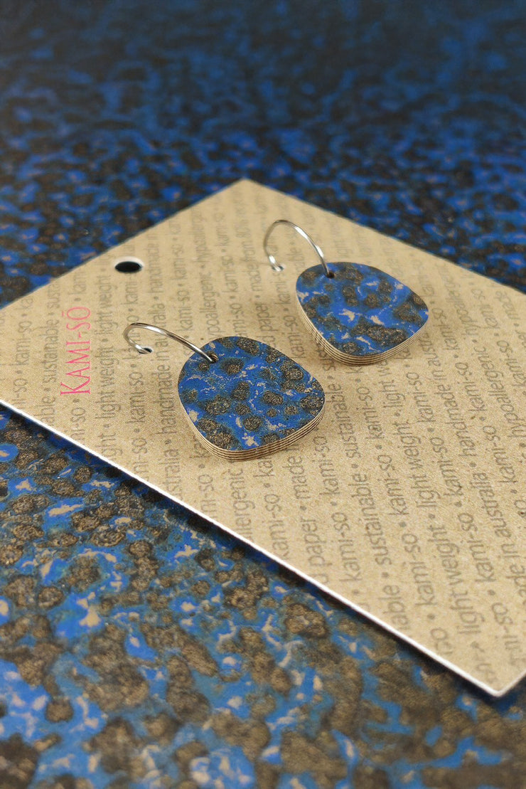 Kami-so Mini Recycled Paper Earrings - Blue & Gold Fleck