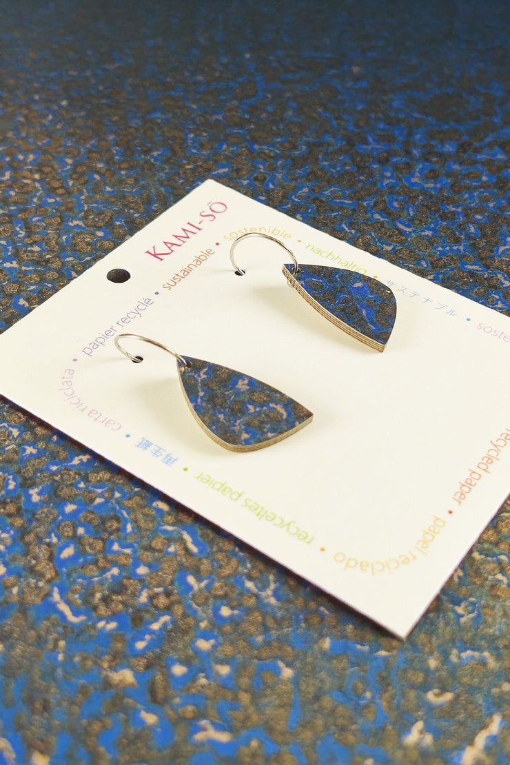 Kami-so Mini Recycled Paper Earrings - Blue & Gold Fleck