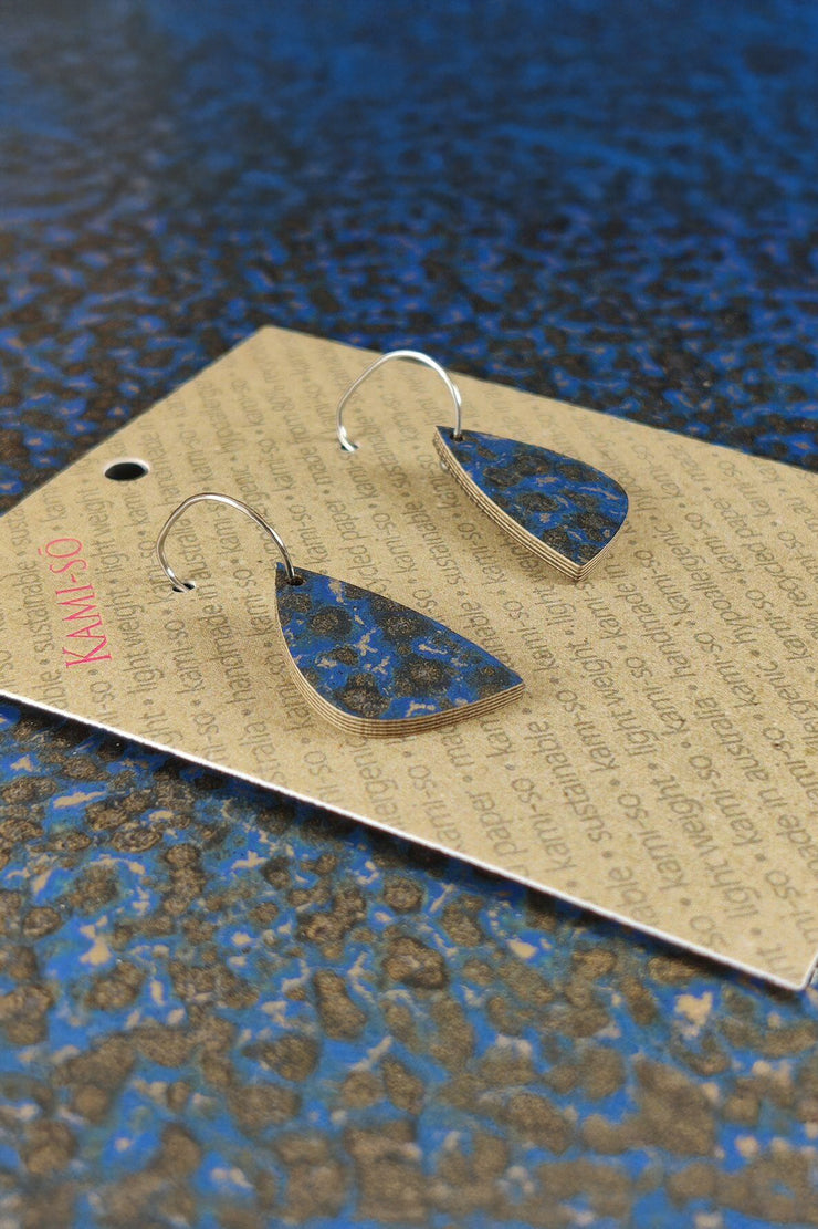 Kami-so Mini Recycled Paper Earrings - Blue & Gold Fleck