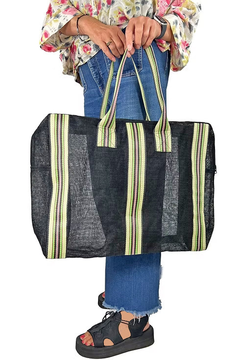 Apple Green Duck Zipped Large Mesh Bag