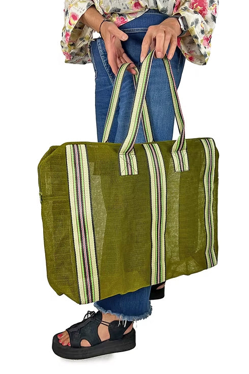 Apple Green Duck Zipped Large Mesh Bag