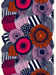Marimekko Siirtolapuutarha Fabric White/Pink/Orange