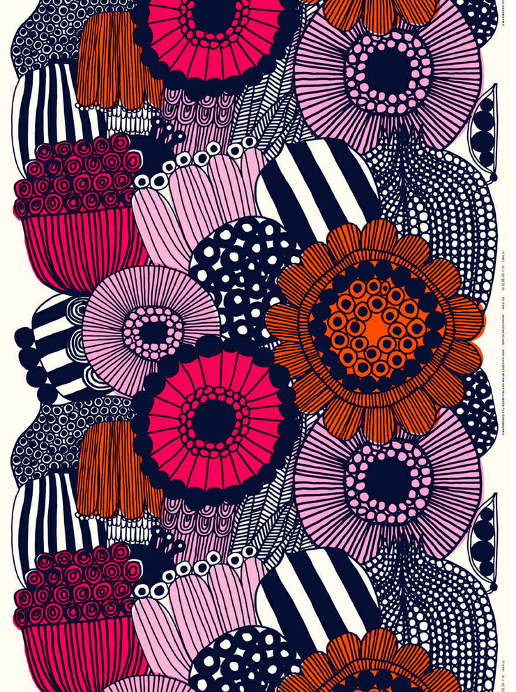 Marimekko Siirtolapuutarha Fabric White/Pink/Orange