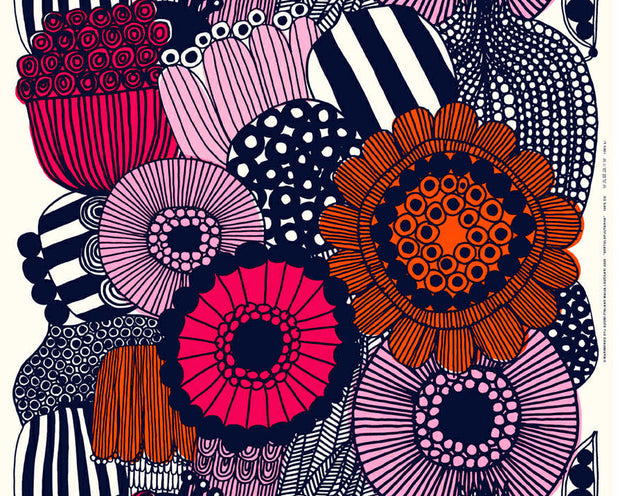 Marimekko Siirtolapuutarha Fabric White/Pink/Orange