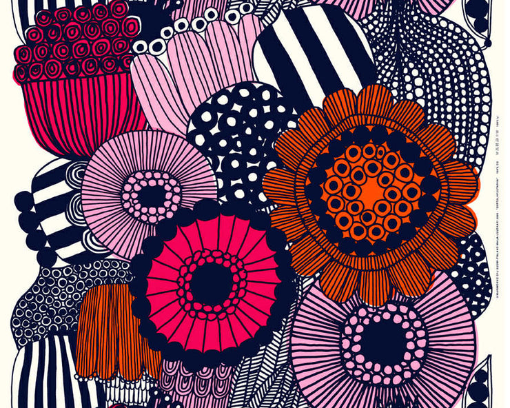 Marimekko Siirtolapuutarha Fabric White/Pink/Orange