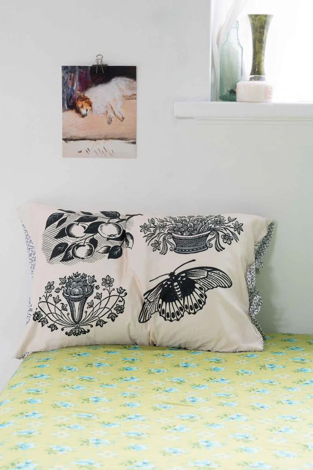 Lazybones Woodcut Organic Pillowcase Set