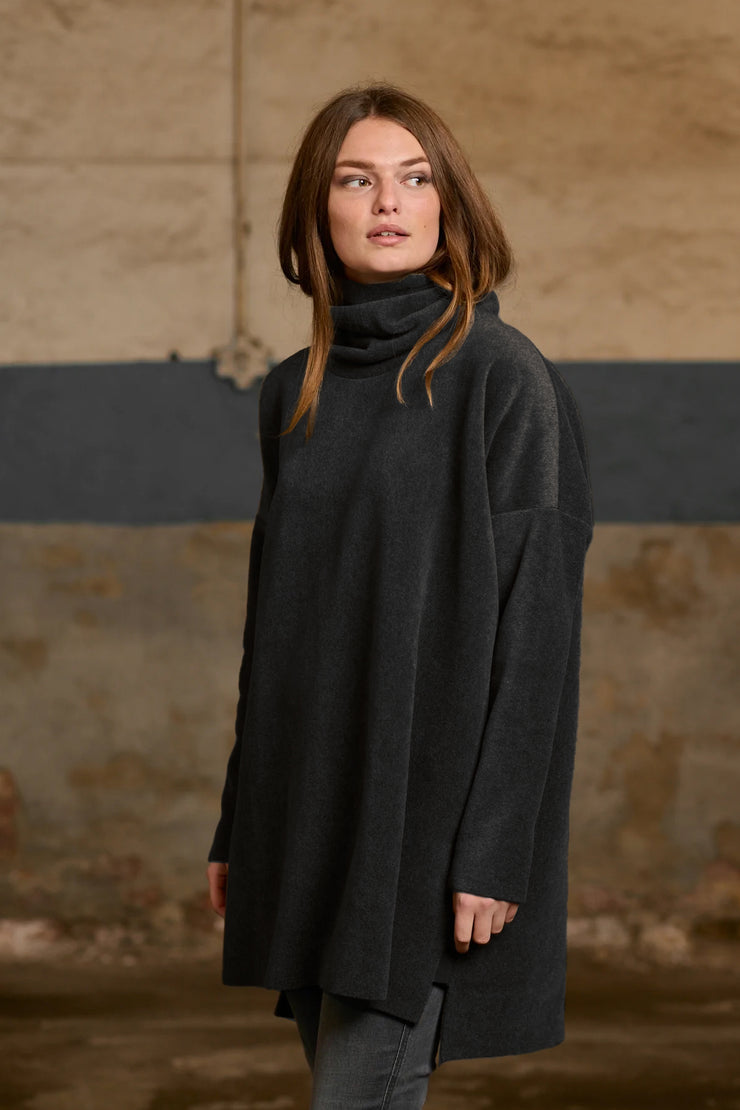 Henriette Steffensen High Neck Fleece Tunic Soft Black