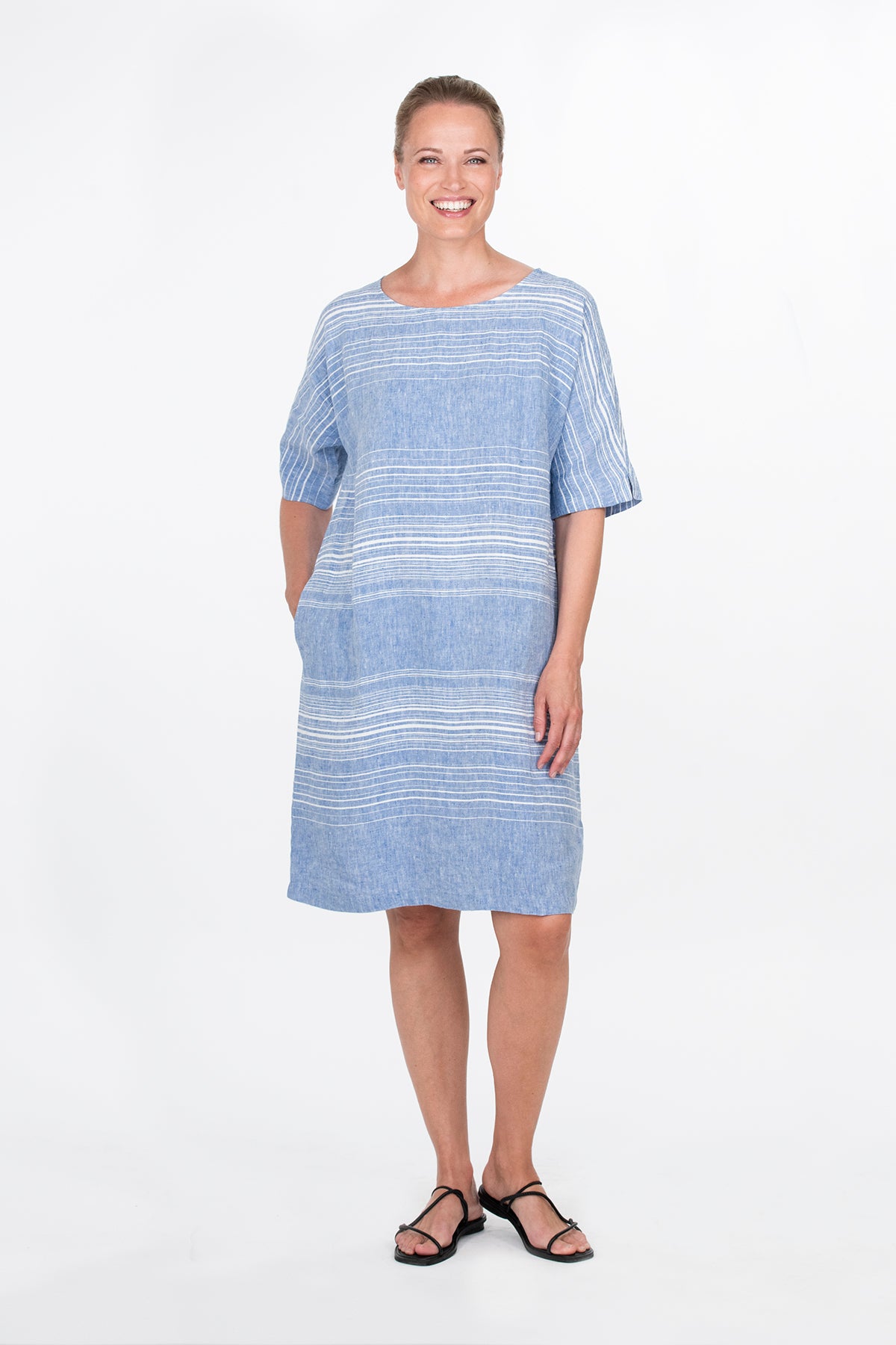 Ritva Falla Helmi Linen Dress Blue With White Stripe Ritva Falla Helmi Linen Dress Blue With White Stripe