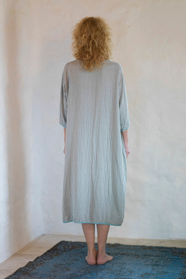 Muslin Long Dress Grey-Turquoise