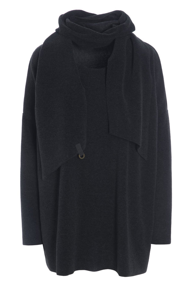 Henriette Steffensen Fleece Sweater with Scarf Soft Black