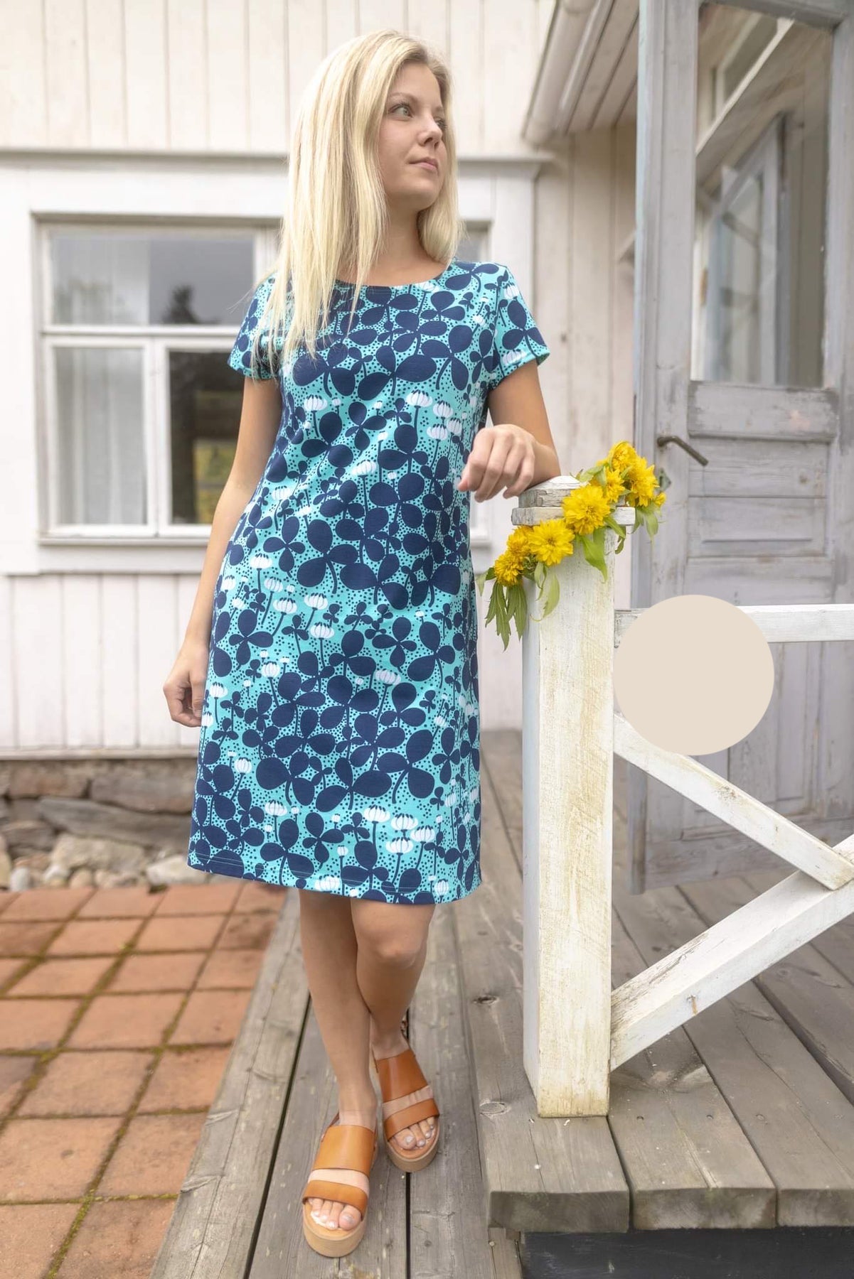 PaaPii Sointu Organic Jersey Dress Clover Turquoise M