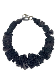 Frank Ideas Leather Ruffle Collar Necklace Black