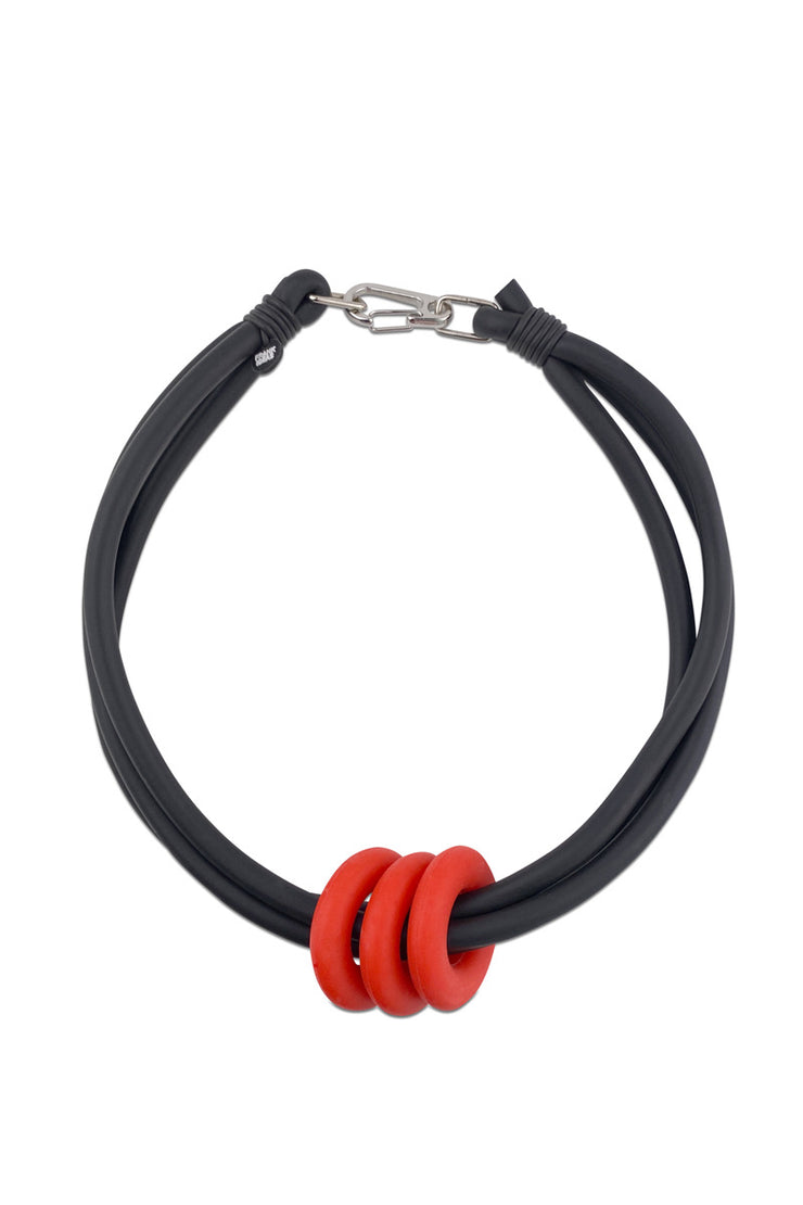 Frank Ideas Triple Ring Necklace Black w/Red