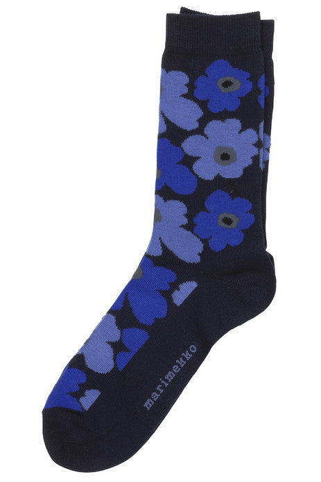 Cotton flowery printed navy socks
