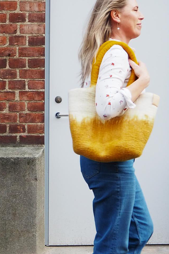 Aveva Wool Felt Small Basket/Bag Mustard